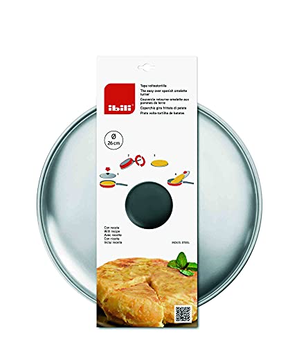 IBILI Tapa voltea Tortillas-Acero Inoxidable-Incluye Receta patatas-26 cm, Stainless Steel, 26 Centímetros
