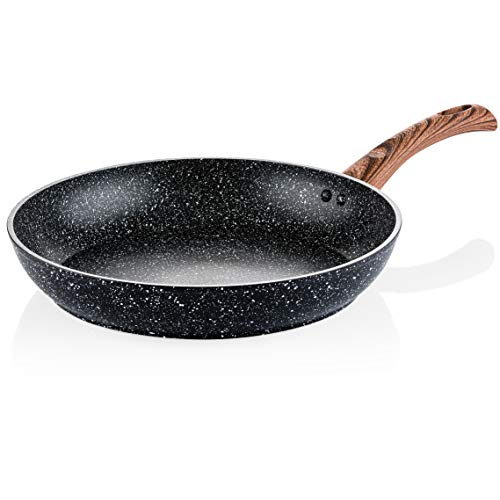 Westinghouse Wood Marble WHP230 - Sartén (30 cm, revestimiento de mármol, aluminio forjado, apta para inducción, mango recubierto de silicona con aspecto de madera, color negro