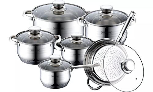 Batería de cocina de acero inoxidable 12 piezas Válida para inducción Cazuelas de inducción Ollas de inducción (inox)