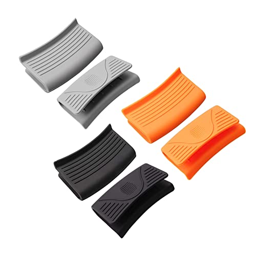 6 soportes de silicona para mango caliente, guantes de cocina de silicona gruesos, soporte para cacerolas, agarraderas de silicona de ayuda para ollas calientes, color negro, naranja y azul claro