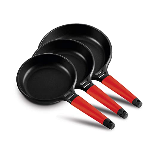 Castey - Set 3 Sartenes Inducción Mango Rojo 20-24-28 cm