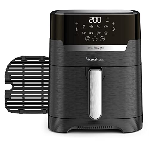 Moulinex Easy Fry & Grill 4.2L EZ5058 Freidora de Aire Sin Aceite 2 en 1 para Freír o a la Parrilla, Pantalla Digital Táctil, 8 Programas para Comidas Sanas, App 125 recetas, Negro, hasta 6 personas