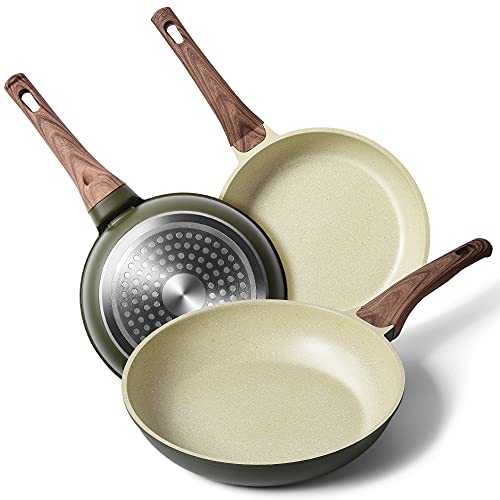 RIOVARM Juego de sartenes antiadherentes de inducción, sartenes de huevo de granito, sartén para tortilla, utensilios de cocina saludables 20 24 28cm