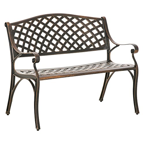 Outsunny Banco de Jardín de 2 Plazas de Aluminio Fundido Banco de Exterior Estilo Vintage para Terraza Balcón Patio Carga 240 kg 103x62x83 cm Bronce