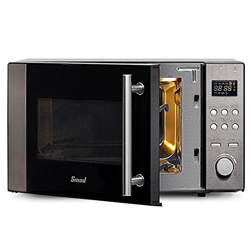 Smad Combinación de Horno Microondas 3 en 1, Microondas de 20L con Grill y Horno y Aire Caliente, Horno Pequeño de 800W con Microondas, Microondas Negro de Acero Inoxidable