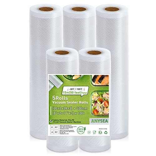 Bolsas Vacio Alimentos Bolsas Envasar Al Vacio Alimentos：Anysea Bolsas De Envasar Al Vacio BPA Free Rollos Envasadora Al Vacio Para Sous Vide Cocina y De Vacío 5 Rollos De Película 20x2/28x3/x300cm