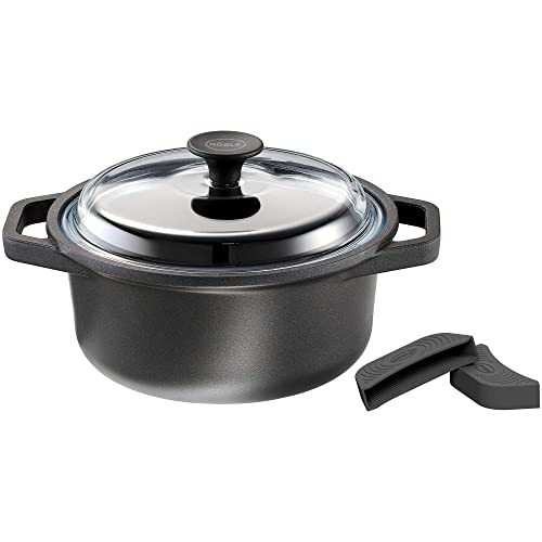 RÖSLE CADINI Olla de aluminio fundido con revestimiento antiadherente ProResist resistente a los arañazos, aluminio reciclado, tapa de cristal, apta para lavavajillas, 24 cm