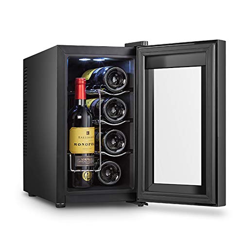 CLING Bodega Independiente Refrigerador Encimera Mini Vino Compacto Capacidad para 8 Botellas Control Digital Puerta de Vidrio Templado de Doble Capa Almacenamiento Inteligente de Vino