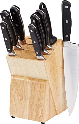 Amazon Basics - Juego de cuchillos de cocina y soporte (9 piezas), Negro