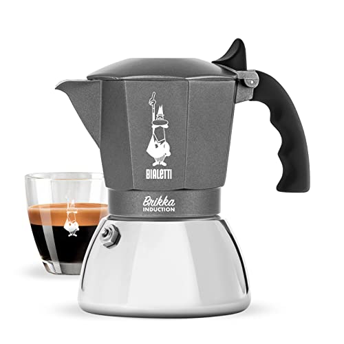 Bialetti Cafetera de inducción Brikka, 4 tazas (160 ml), espresso estilo bar, apta para todo tipo de estufas, diseño elegante