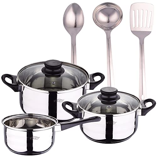 PACK BATERÍA DE COCINA 5 PIEZAS + SET DE 3PC UTENSILIOS DE COCINA EN ACERO INOXIDABLE