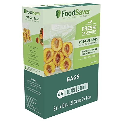 FoodSaver 1 Quart Precut Vacuum Seal Bags con construcción multicapa sin BPA para la conservación de alimentos, 44 costuras.