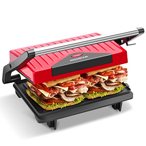 Aigostar Warme 30HHH – Parrilla Eléctrica, 750W, Sandwichera y Máquina de Panini, Tostadora con Revestimiento Antiadherente, Asa de Toque Frío. Libre de BPA, Diseño exclusivo.