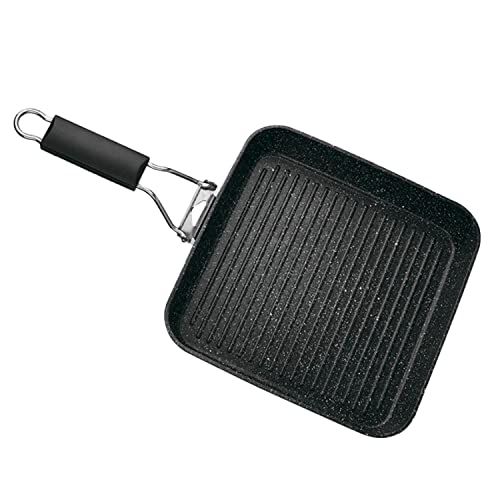 TIENDA EURASIA - Asador Grill Plegable, Sarten Induccion y Todo Tipo de Fuegos, Sarten Grill de 27 x 27 cm, Sarten con Superficie Piedra, Mango Nunca se Afloja