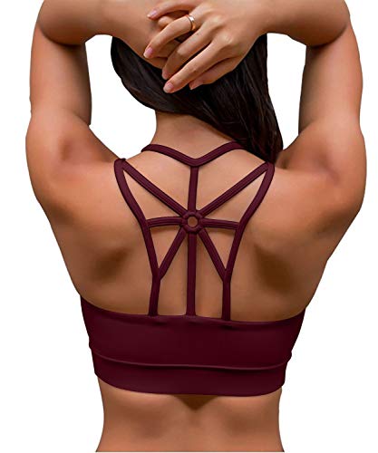 YIANNA Sujetador Deportivo Mujer con Relleno Extraíble Sujetadores Deportivos Top Deporte Yoga Fitness sin Aros Rojo M 139