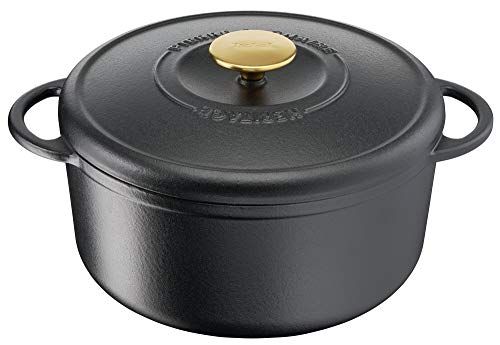 Tefal Heritage Cacerola 21 cm, Hierro Fundido, 3,3 litros, Tapa potenciadora de condensación, retención del Calor, Fuego Lento, guisos, caramelización, Apto para Todo Tipo de cocinas, Cast Iron, Black