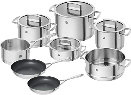 ZWILLING Set de olla con 3 sartenes, 8 piezas, 4 tapas, Apto para inducción, Acero inoxidable, Vitality