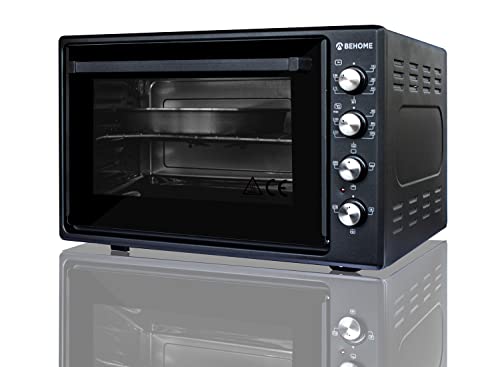 Horno eléctrico ventilado 70L con asador, autolimpiante, esmaltado, temperatura hasta 320° Doble Vidrio con Luz Interior y Temporizador, 1 asador, 2 bandejas y 1 parrilla (negro)