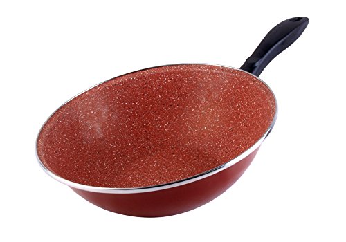 MAGEFESA Toscana Terracota - Wok 28cm de acero vitrificado exterior borgoña. Antiadherente bicapa Reforzado terracota. Apto para todo tipo de cocinas, especial inducción. 50% de ahorro energético.