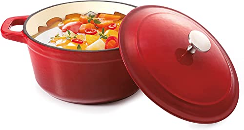 BERELA HOME – Lacocotte- Cazuela Hierro Fundido Esmaltado 20 cm / 2 litros, Olla Antiadherente Esmalte con Tapa Redonda, Cacerola de Inducción - Rojo