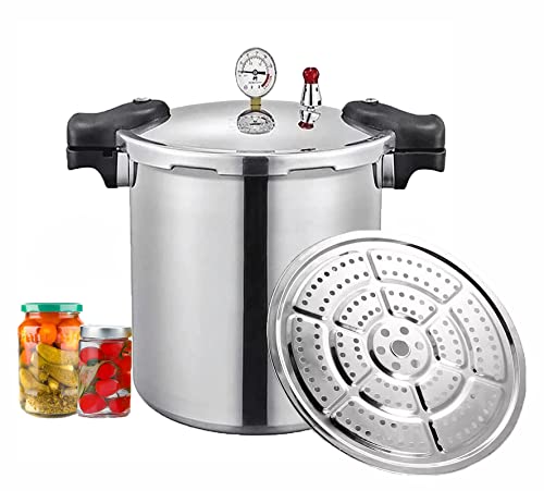 GHKWXUE Pressure Cooker/Olla a presión Compatible con inducción de 25 Cuartos Tanque de presión Manómetro Digital Incorporado de Lujo,con 1 Bandeja de Vapor Alivio de presión 90Kpa/13 PSI (+/- 5%)