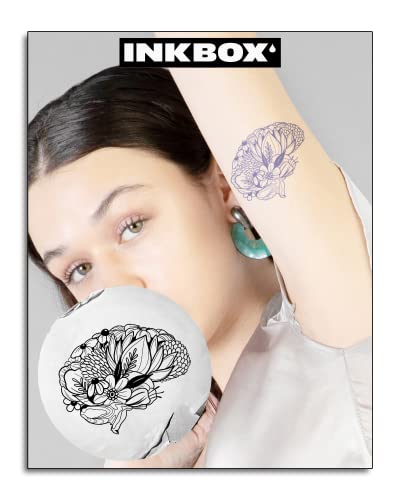 Inkbox Temporary Tattoo - Waterproof and Long Lasting Fake Tattoos for Body Art - Plant Based, Skin Safe - for Adult & Teens, Men & Women - Beautiful Brain, Flowers and the Mind, 3X3 in