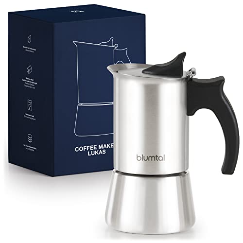 Blumtal Cafetera Italiana Inducción - Cafetera Italiana Espresso, Cafetera Moka hecha de 100% Acero Inoxidable, Ideal para todo tipo de Cocinas, Cafetera Inducción 4 tazas (200 ml)