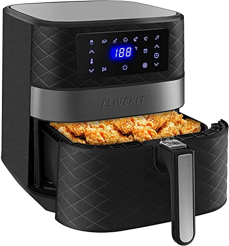 LLIVEKIT Freidora sin Aceite 1700W 6L Freidora de Aire Caliente con Pantalla LED Táctil 7 Modos de Cocción Temporizador y Temperatura Ajustable 60-200℃ AirFryer Elétrico Negro WAF0024DE