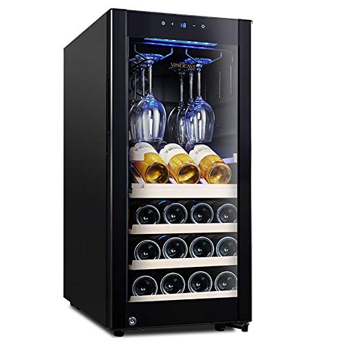 CLING Refrigerador para vinos de 90 litros Refrigerador para vinos de 20 Botellas Encimera pequeña Bodegas Independientes Compresor Absorción silenciosa de Impactos con portavasos Colgante