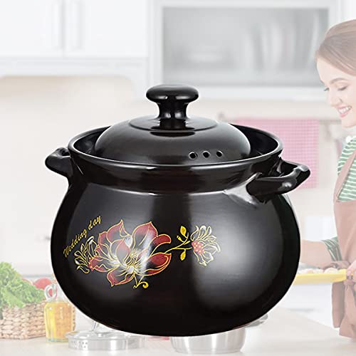 YUDIZWS Ollas De Barro, Cazuela con Tapa, Olla De Barro, Ollas De Barro para Cocinar, Olla para Estofado, Sopa, Vapor, Resistente A Los Arañazos,Negro,4L