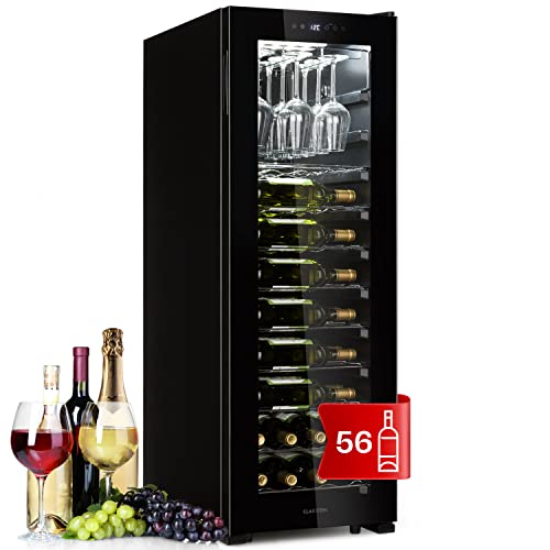 Klarstein Vinoteca 56 Botellas, Nevera Vinos de Una Zona, Nevera Expositora Vino y Cerveza, Vinoteca Pequeña Interior y Exterior con Puerta de Cristal, Nevera Vino Protección UV, Panel Táctil, 4-22°C