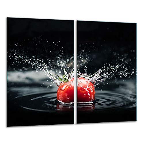 QTA - Placa protectora de vitrocerámica 2 x 30 x 52 cm 2 piezas cocina eléctrica universal para inducción protección contra salpicaduras tabla de cortar de vidrio templado como decoración Tomate