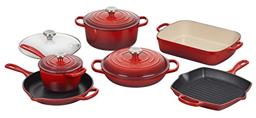 Le Creuset Signature Juego de utensilios de cocina de hierro fundido esmaltado, 10 piezas, Cerise