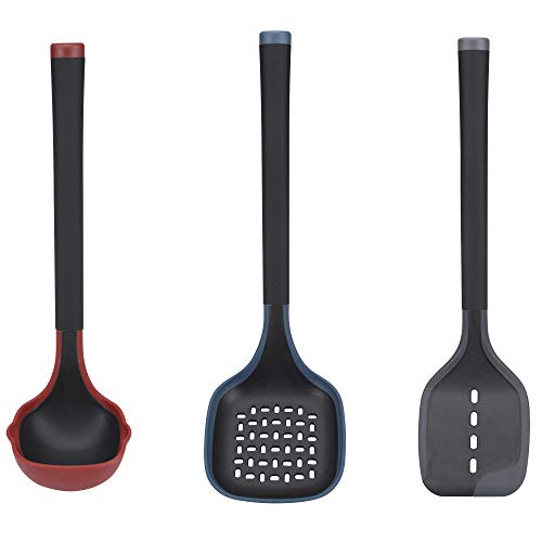 Bergner Set utensilios de cocina 3pcs: cazo para sopas o caldos, espumadera y espátula, en silicona, colección Essence, Multicolor