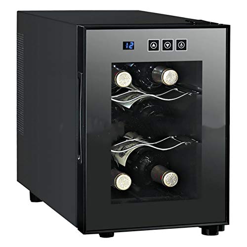 Enfriador vino Armario para vinos temperatura constante de 6 botellas con puerta vidrio templado Refrigerador con ahorro energía Panel control con botón enfriamiento rápido Luz fría LED alto brillo