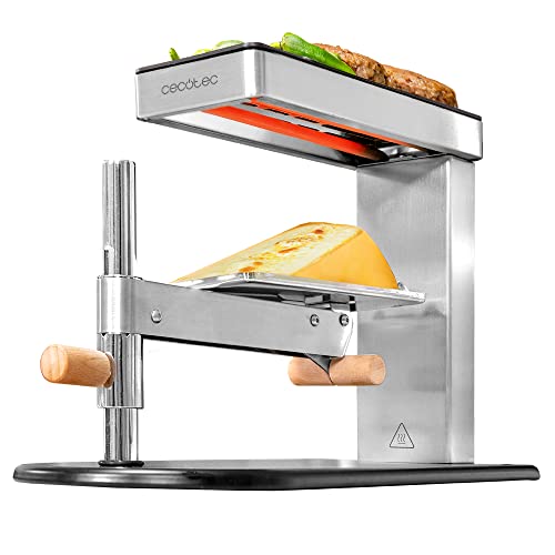 Cecotec Raclette Grill Cheese&Grill 6000 Inox. 600 W, Diseño Elegante en Acero Inoxidable, Parrilla Superior de Aluminio Antiadherente, Termostato Regulable, Soporte para queso Ajustable