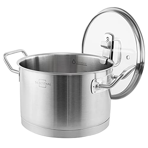 SILBERTHAL Olla 24 cm alta con tapa de cristal | Todo tipo de cocinas Inducción y Horno | Cacerola Acero inoxidable