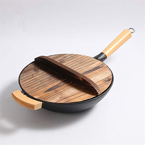 OQHAIR Wok de hierro fundido Master Star, Wok tradicional chino sin recubrimiento con cubierta de madera, cocina a Gas, el mejor Wok