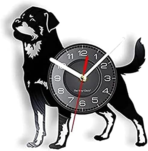 Reloj de Pared Funciona con Pilas Silencioso Sin tictac Raza Alemana Disco de Vinilo Arte Decorativo Reloj de Pared Rottweil Butcher Disc Craft Silent Dog Lover Gifts