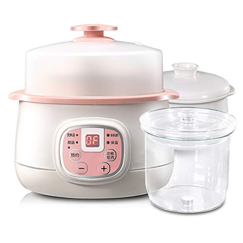 Olla Eléctrica Para Estofado 0.8L Olla De Cocción Lenta Utensilios De Cocina Con Temporizador De Retardo De 24h Y Cuenco De Cerámica Extraíble Para 1-2 Personas,200W,Pink-C