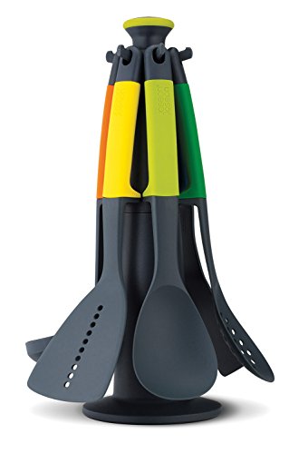 Joseph Joseph Elevate - Set de 6 utensilios de cocina con soporte giratorio, nylon, resistente a altas temperaturas - Multicolor