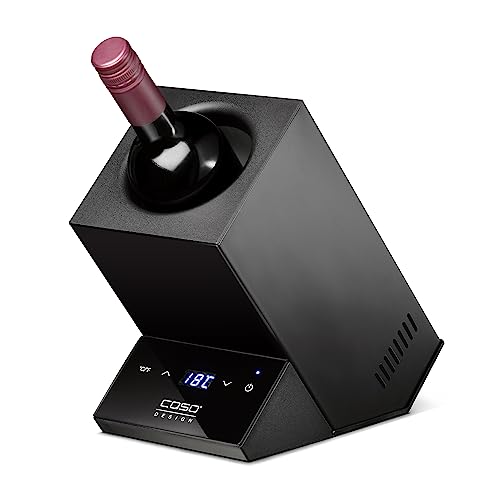 Caso WineCase One Black - Nevera de vino de diseño para una botella, rango de temperatura de 5 a 18 °C, para botellas de hasta 9 cm de diámetro, sensor táctil, carcasa de acero inoxidable negra