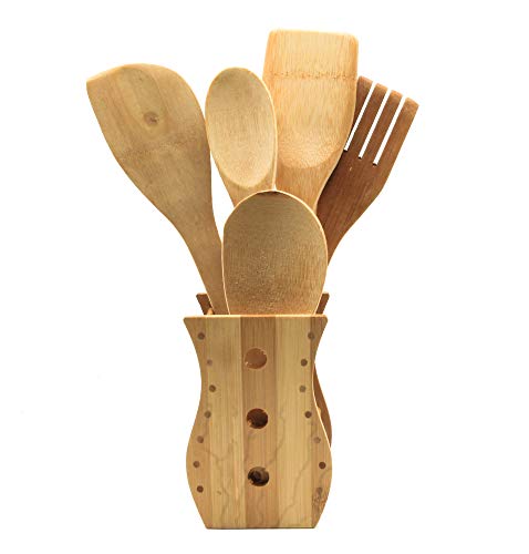 Desconocido Porta Utensilios de Cocina de Madera. 5 Utensilios de Cocina de Madera con Soporte