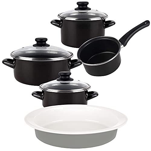 Magefesa K2 Gransasso Batería de cocina de acero vitrificado apta para inducción con fuente oval 36 cm en gres Masterpro Gravity, 7 piezas