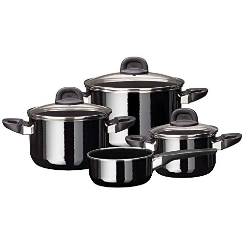 Silit Modesto Line - Batería de cocina para inducción (4 piezas, con tapa de cristal, cerámica Silargan, sin níquel), color negro