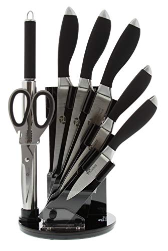 Pradel Excellence Bloc de 5 Couteaux 1 Fusil et 1 Ciseau Manches Noir, Negro, 17,8 x 17,8 x 38 cm