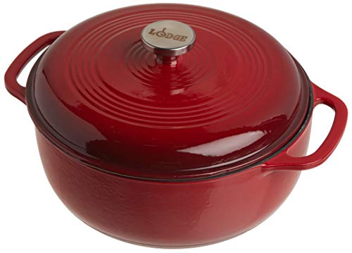 Lodge Cacerola holandesa de hierro fundido y porcelana esmaltada de 5,68 litros, color rojo