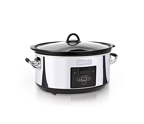 Crock-Pot Olla de cocción lenta programable de 7 cuartos con temporizador digital, calentador de alimentos, platino pulido