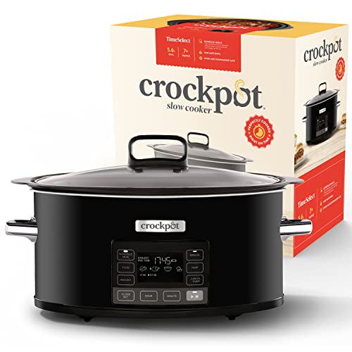 Crock-Pot TimeSelect Olla de cocción lenta Pantalla digital programable 5.6 Sartén extraíble apta para cocinas de gas y eléctricas que permite dorar carnes y verduras Negro [CSC093X]