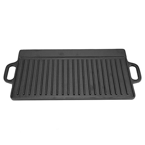 Plancha antiadherente de aluminio fundido de primera calidad para placas eléctricas de inducción de gas con dos asas integrales Negro ， 50,5 * 23,5 * 1,4